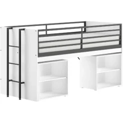 Sammie Halbhohes Bett 90x200cm - mit Schreibtisch und Bücherregal - weiß