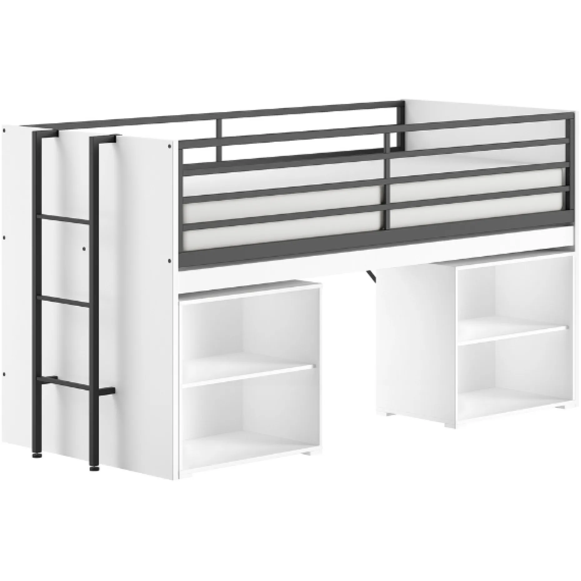 Sammie Halbhohes Bett 90x200cm - mit Schreibtisch und Bücherregal - weiß