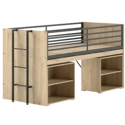 Sammie Halbhohes Bett 90x200cm - mit Schreibtisch und Bücherregalen - Eiche Dekor