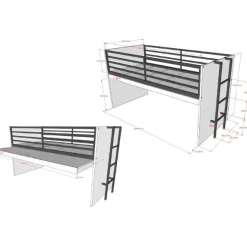 Sammie Halbhohes Bett 90x200cm - mit Schreibtisch - weiß