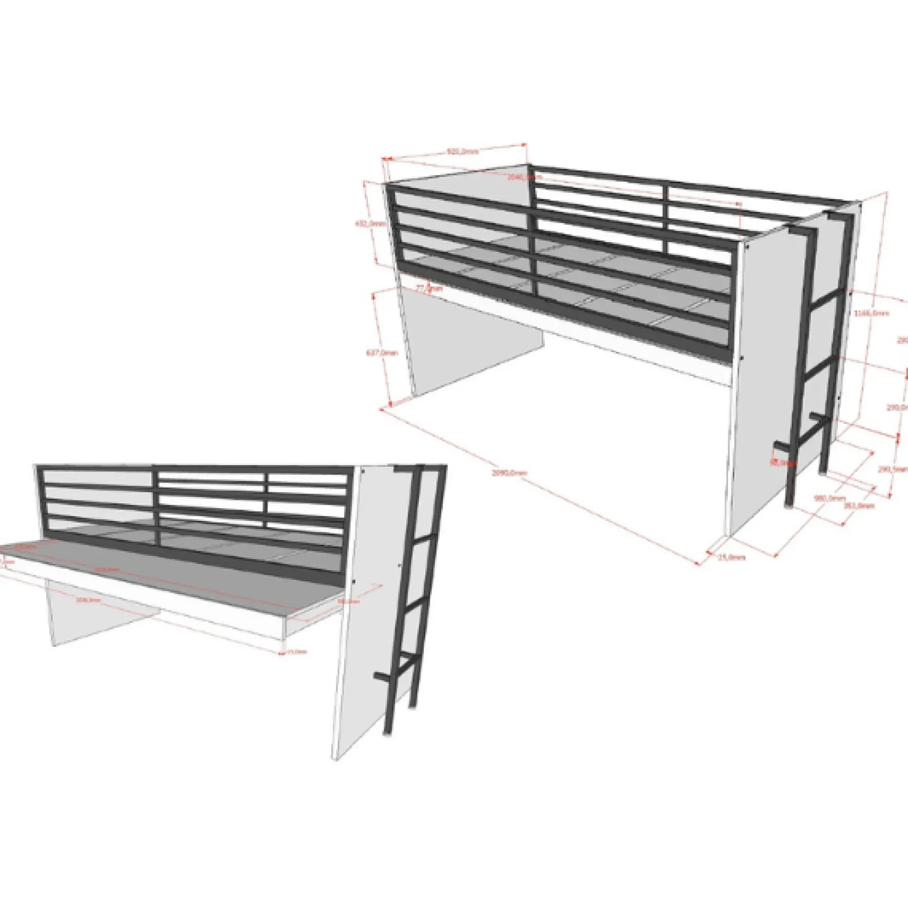 Sammie Halbhohes Bett 90x200cm - mit Schreibtisch - weiß