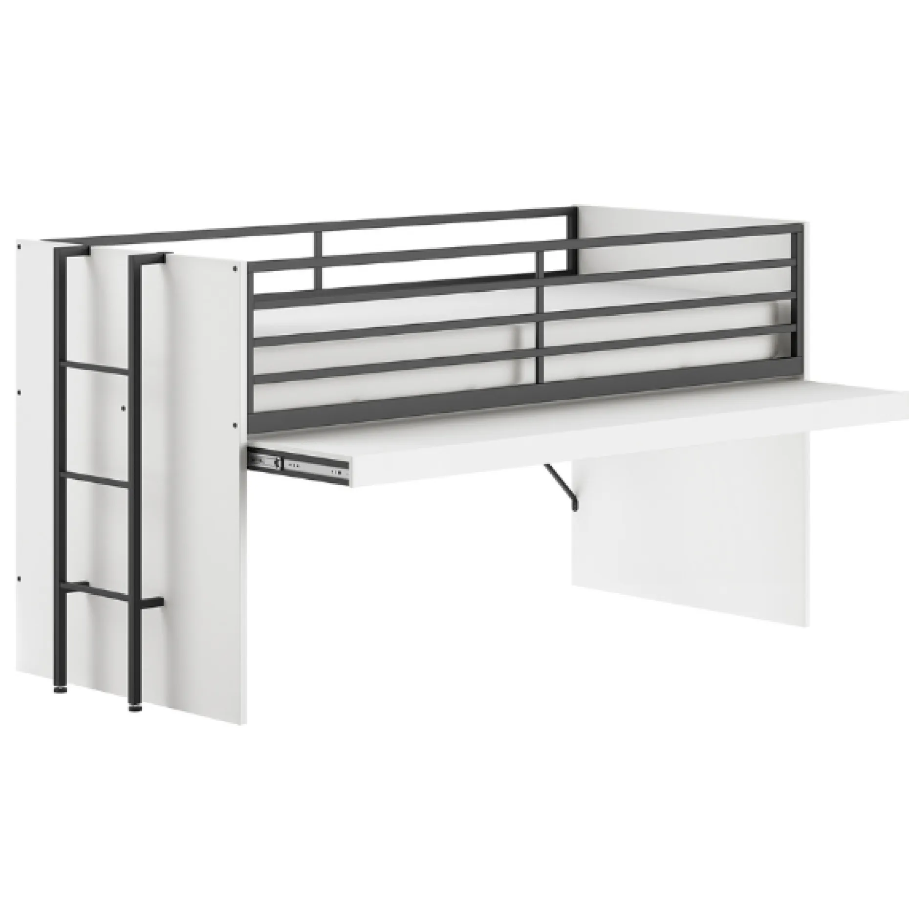 Sammie Halbhohes Bett 90x200cm - mit Schreibtisch - weiß