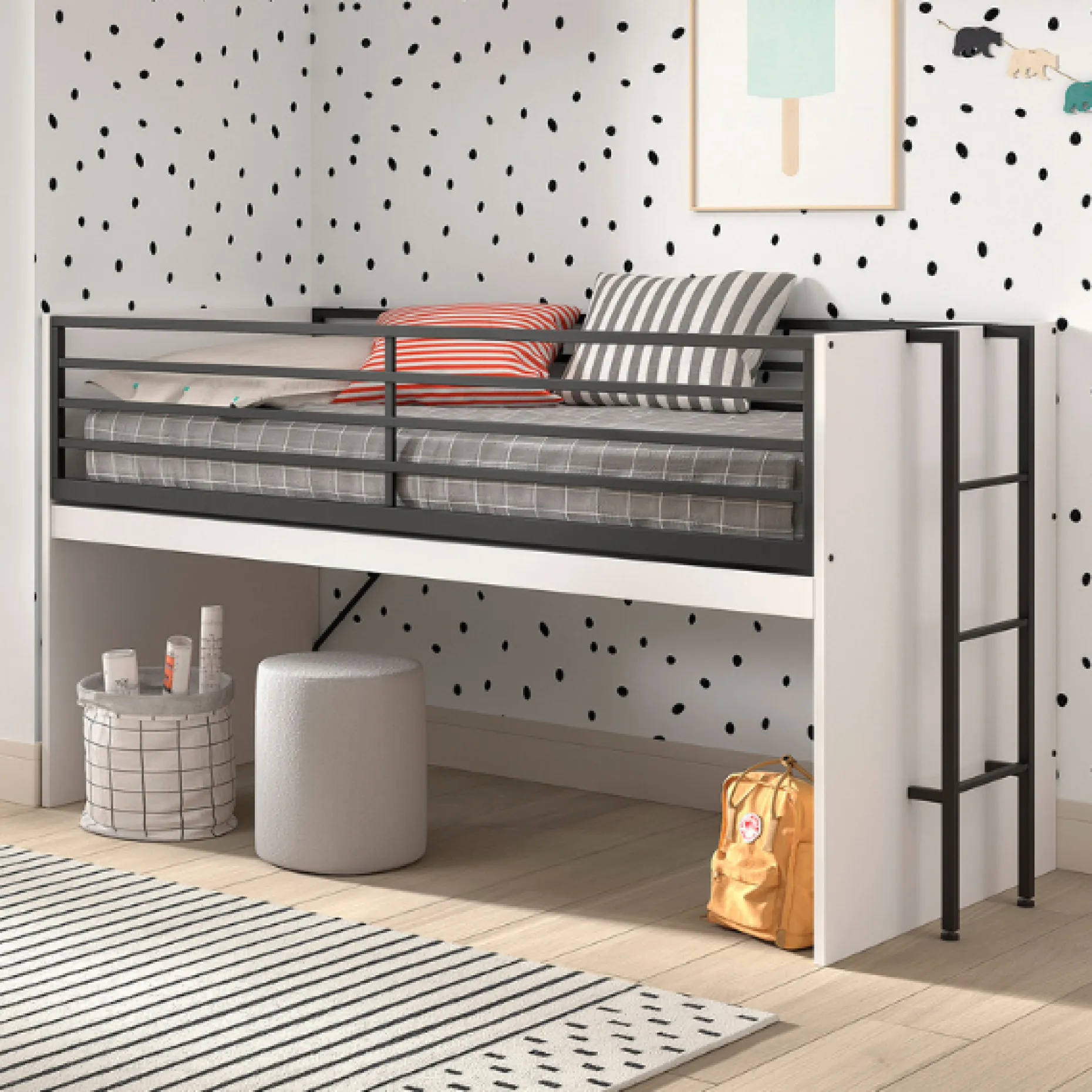 Sammie Halbhohes Bett 90x200cm - mit Schreibtisch - weiß
