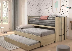 Sammie Halbhohes Bett 90x200cm mit 2 Betten, Bettkasten und Schreibtisch - Eichendekor