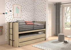 Sammie Halbhohes Bett 90x200cm mit 2 Betten, Bettkasten und Schreibtisch - Eichendekor