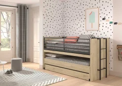 Sammie Halbhohes Bett 90x200cm mit 2 Betten, Bettkasten und Schreibtisch - Eichendekor