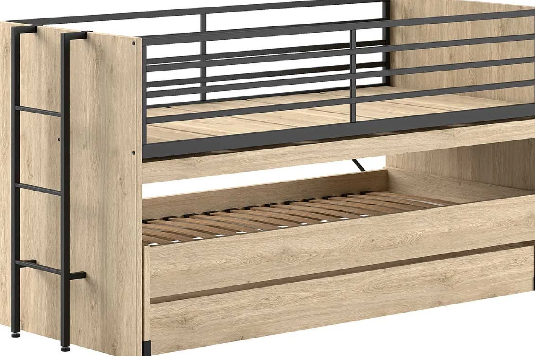 Sammie Halbhohes Bett 90x200cm mit 2 Betten, Bettkasten und Schreibtisch - Eichendekor
