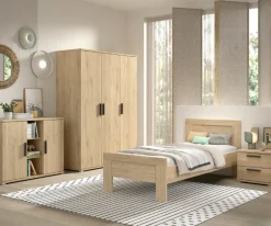SammieJugendzimmer : Bett 90x200cm, Nachttisch, Kleiderschrank, Kommode - Eichendekor