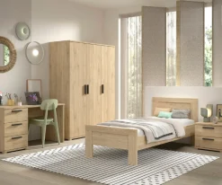 SammieJugendzimmer : Bett 90x200cm, Nachttisch, Kleiderschrank, Schreibtisch - Eichendekor
