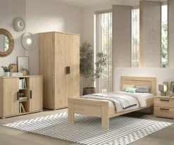 Kinder Vipack SammieJugendzimmer : Bett 90x200cm, Nachttisch, Kleiderschrank, Kommode - Eichendekor