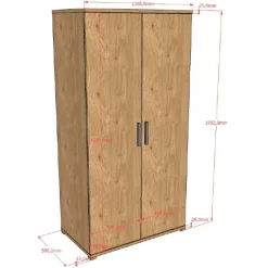 Kinder Vipack SammieJugendzimmer : Bett 90x200cm, Nachttisch, Kleiderschrank, Kommode - Eichendekor