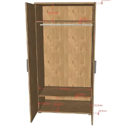 Kinder Vipack SammieJugendzimmer : Bett 90x200cm, Nachttisch, Kleiderschrank, Kommode - Eichendekor