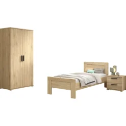 Kinder Vipack SammieJugendzimmer : Bett 90x200cm, Nachttisch, Kleiderschrank - Eiche Dekor