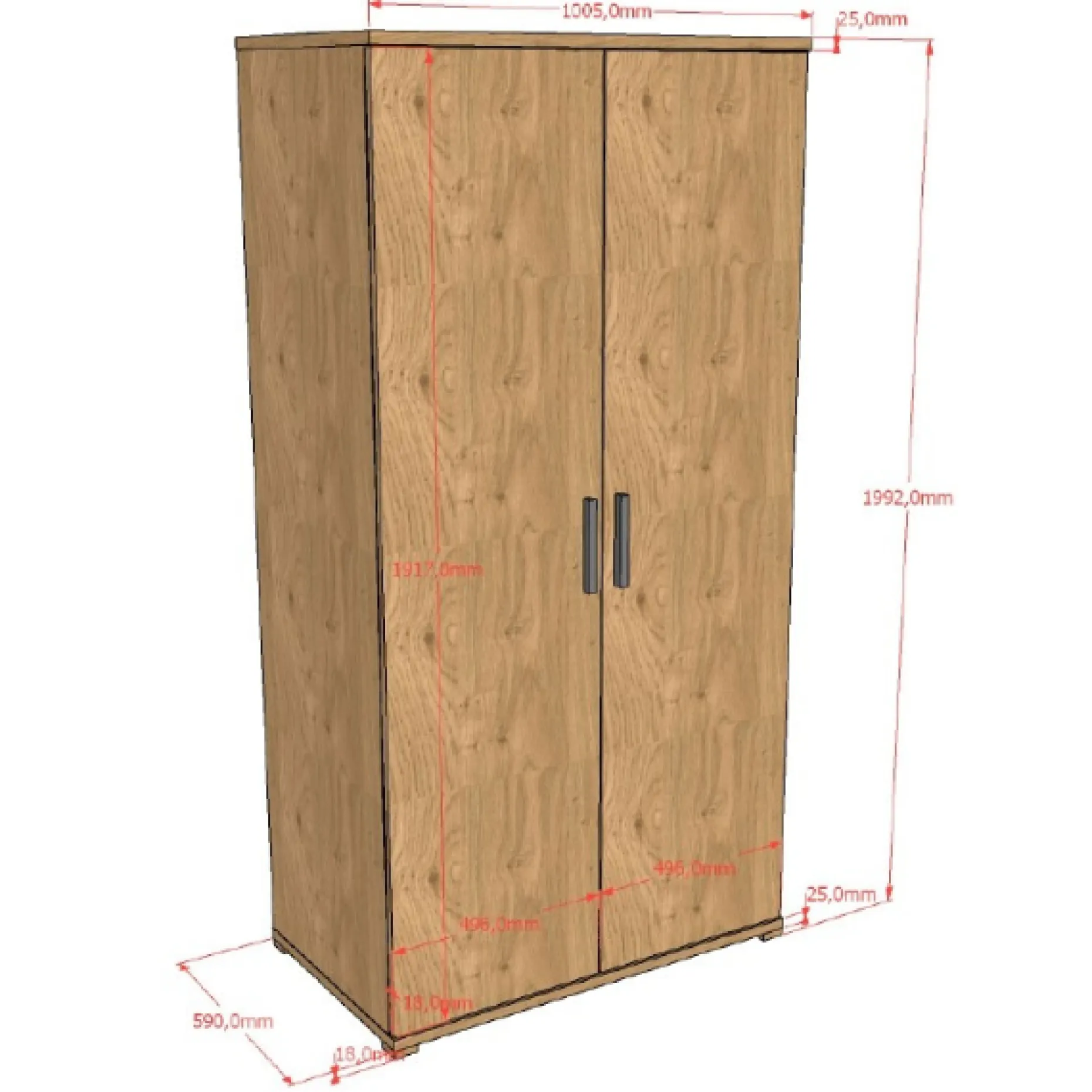 Sammie Kleiderschrank - 100x59x199cm - 2 Türen - Eiche Dekor