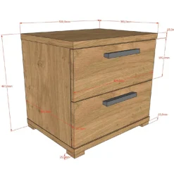 Sammie Nachttisch - 50x39x47cm - mit zwei Schubladen - Eiche Dekor