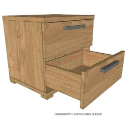 Sammie Nachttisch - 50x39x47cm - mit zwei Schubladen - Eiche Dekor