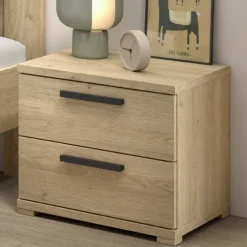 Sammie Nachttisch - 50x39x47cm - mit zwei Schubladen - Eiche Dekor