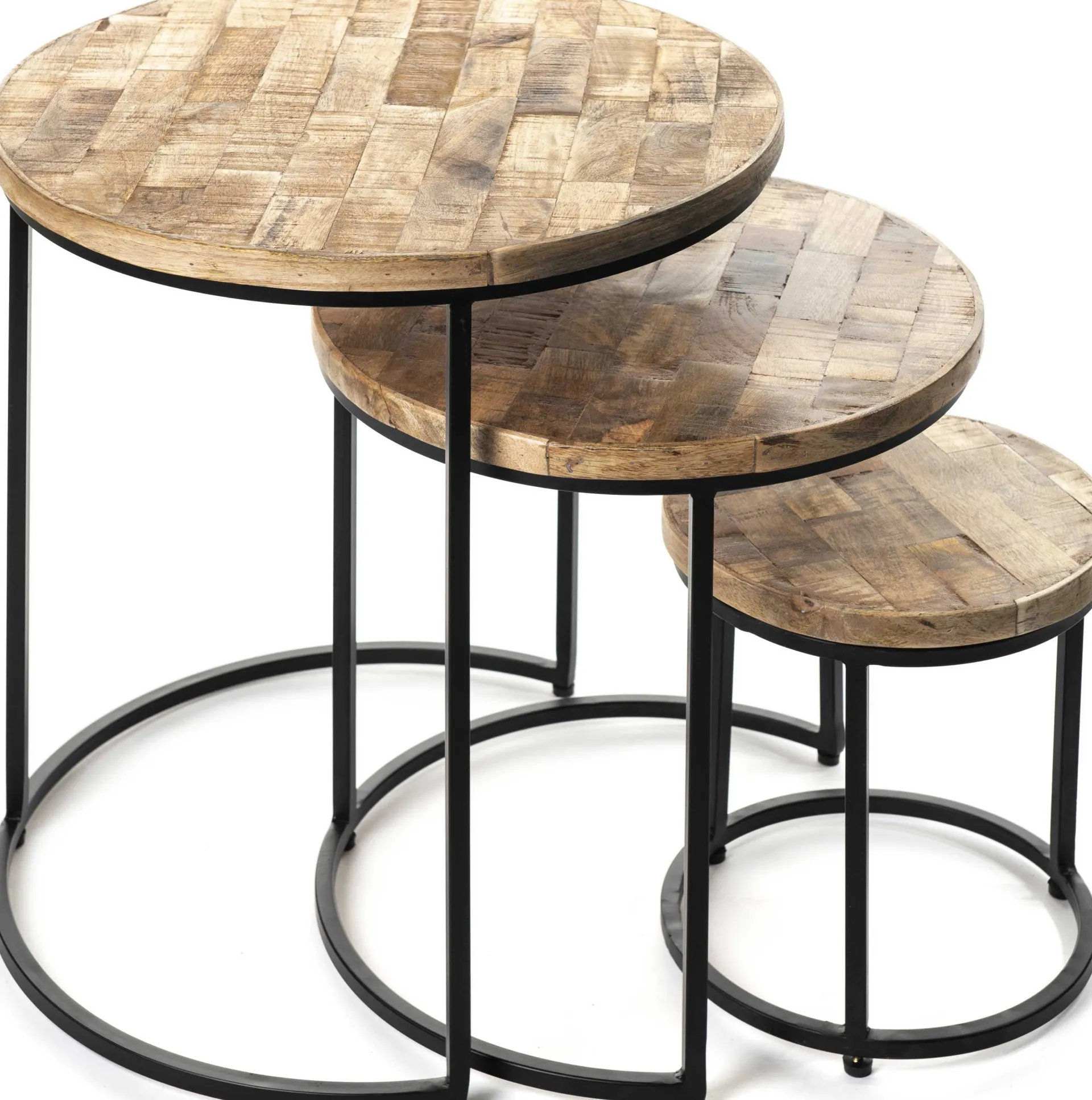 Rousseau Satz von 3 Beistelltischen Leo - Holz/Metall