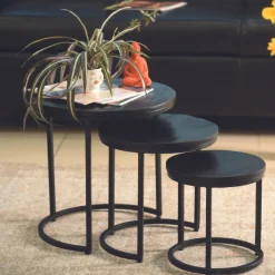 Rousseau Satz von 3 Couchtischen Amana Ø 45 cm-es Magnolienholz
