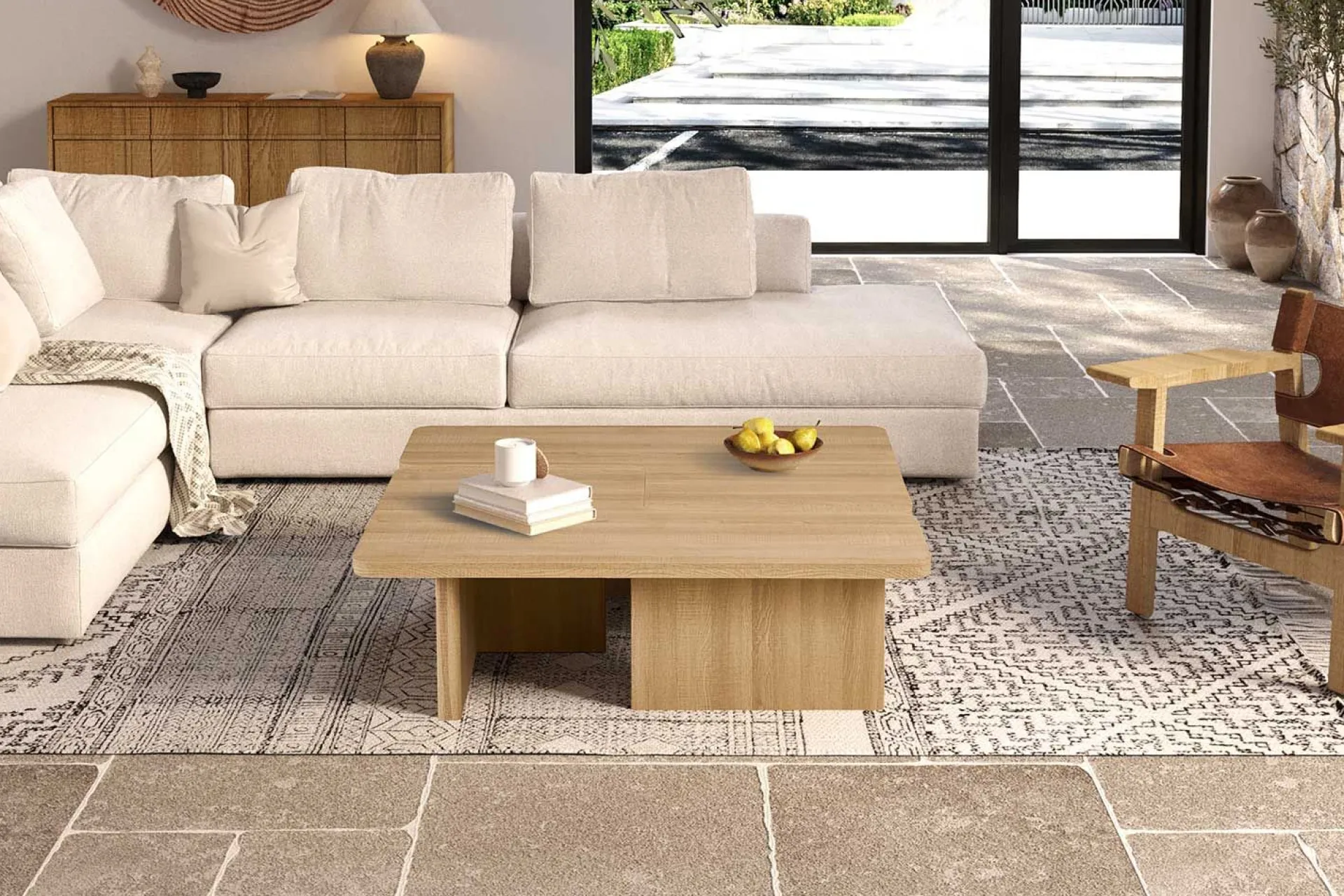 Rousseau Satz von 2 Couchtischen Arallo - 120x120x38cm - Eiche Dekor
