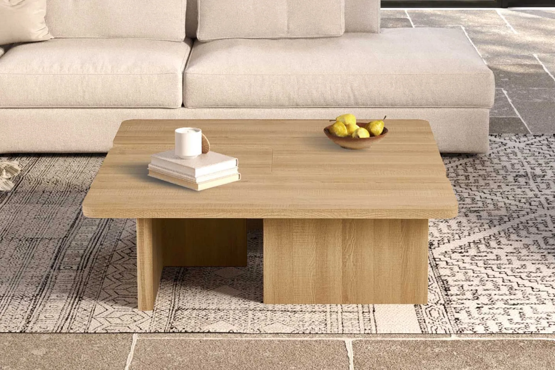 Rousseau Satz von 2 Couchtischen Arallo - 120x120x38cm - Eiche Dekor