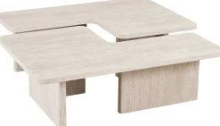 Rousseau Satz von 2 Couchtischen Arallo - 120x120x38cm - Travertin