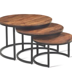 Rousseau Satz von 3 Couchtischen Gaja-Magnolienholz