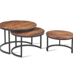 Rousseau Satz von 3 Couchtischen Gaja-Magnolienholz