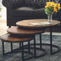 Rousseau Satz von 3 Couchtischen Gaja-Magnolienholz