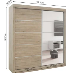 Schiebeschrank Mike mit Spiegeltür | Sonoma, Spanplatte, MDF | 197,5 x 182,5 x 52,5 cm