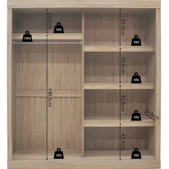 Schiebeschrank Mike mit Spiegeltür | Sonoma, Spanplatte, MDF | 197,5 x 182,5 x 52,5 cm