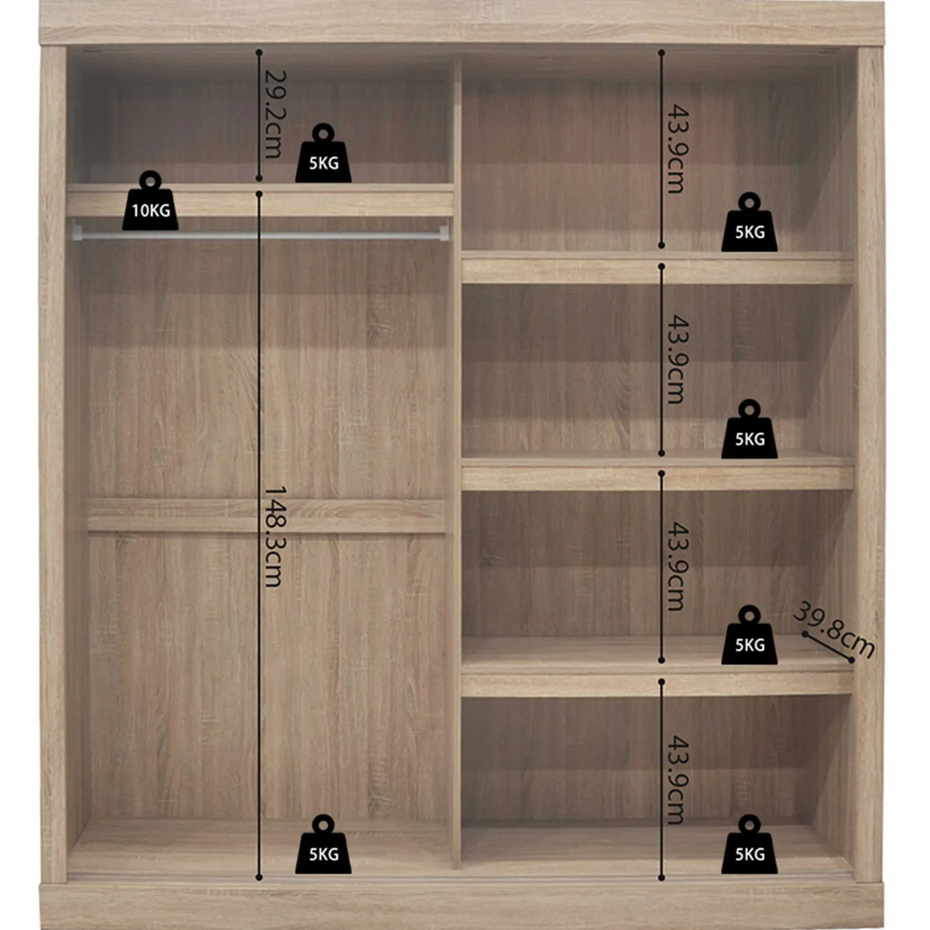 Schiebeschrank Mike mit Spiegeltür | Sonoma, Spanplatte, MDF | 197,5 x 182,5 x 52,5 cm