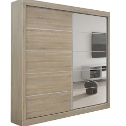 Schiebeschrank Mike mit Spiegeltür | Sonoma, Spanplatte, MDF | 197,5 x 182,5 x 52,5 cm