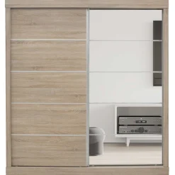 Schiebeschrank Mike mit Spiegeltür | Sonoma, Spanplatte, MDF | 197,5 x 182,5 x 52,5 cm