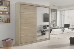 Schiebeschrank Mike mit Spiegeltür | Sonoma, Spanplatte, MDF | 197,5 x 182,5 x 52,5 cm