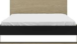 Kinder Gautier - Gami Schlafzimmer Nael: Doppelbett 140x190, Schreibtisch, Bücherregal, Kleiderschrank - Eiche Dekor/schwarz