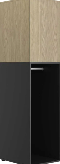 Kinder Gautier - Gami Schlafzimmer Nael: Doppelbett 140x200, Schreibtisch, Bücherregal, Kleiderschrank - Eiche Dekor/schwarz