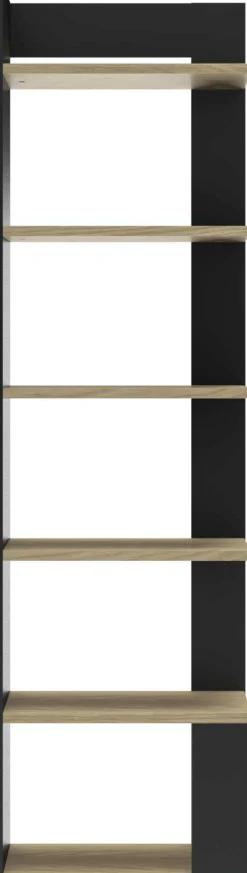 Kinder Gautier - Gami Schlafzimmer Nael: Doppelbett 140x200, Schreibtisch, Bücherregal, Kleiderschrank - Eiche Dekor/schwarz
