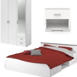Schlafzimmerset Alma | Doppelbett, zwei Nachttische, Kleiderschrank