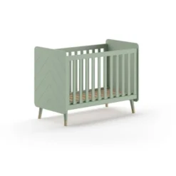 Schlafzimmerset Billy - Kommode, Färberregal, dreitüriger Kleiderschrank und Babybett - Weiß/Grün