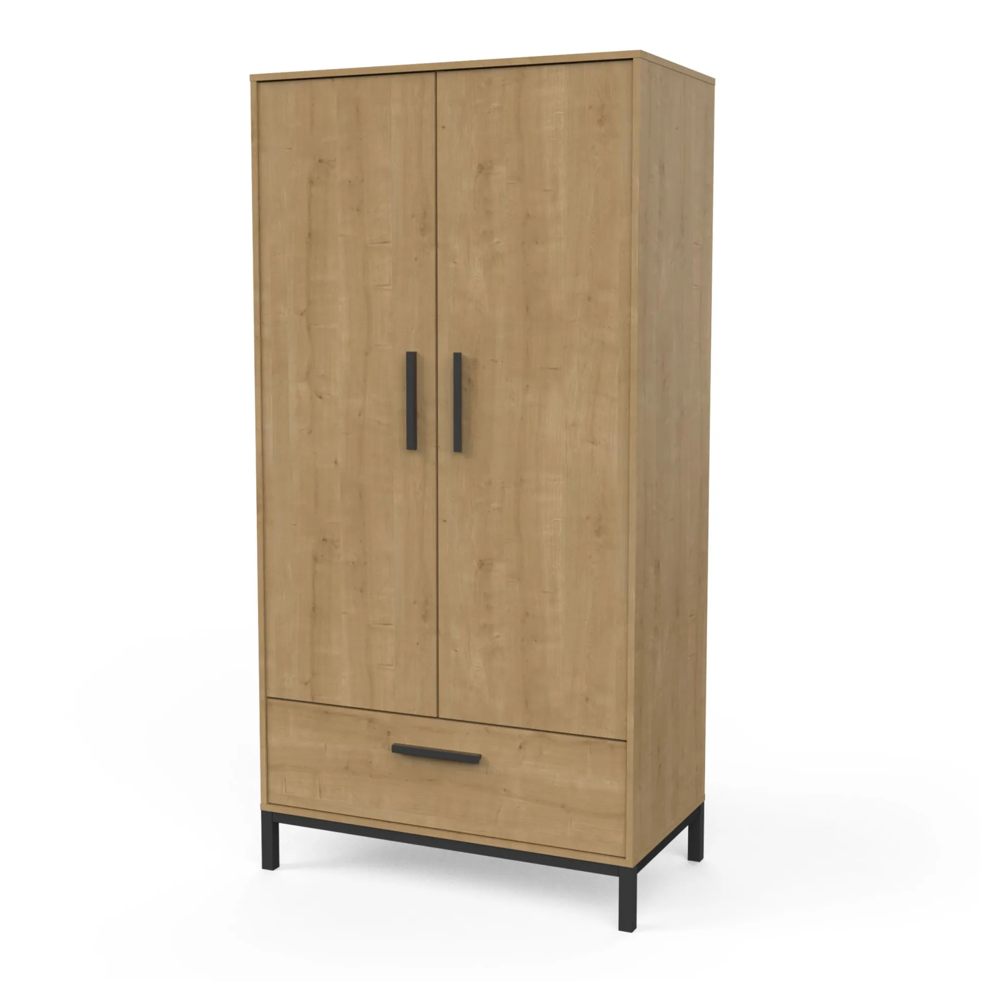 CBA Schlafzimmerset Craig | Doppelbett, Nachttisch, Kleiderschrank, Kommode | Oak Matte Black