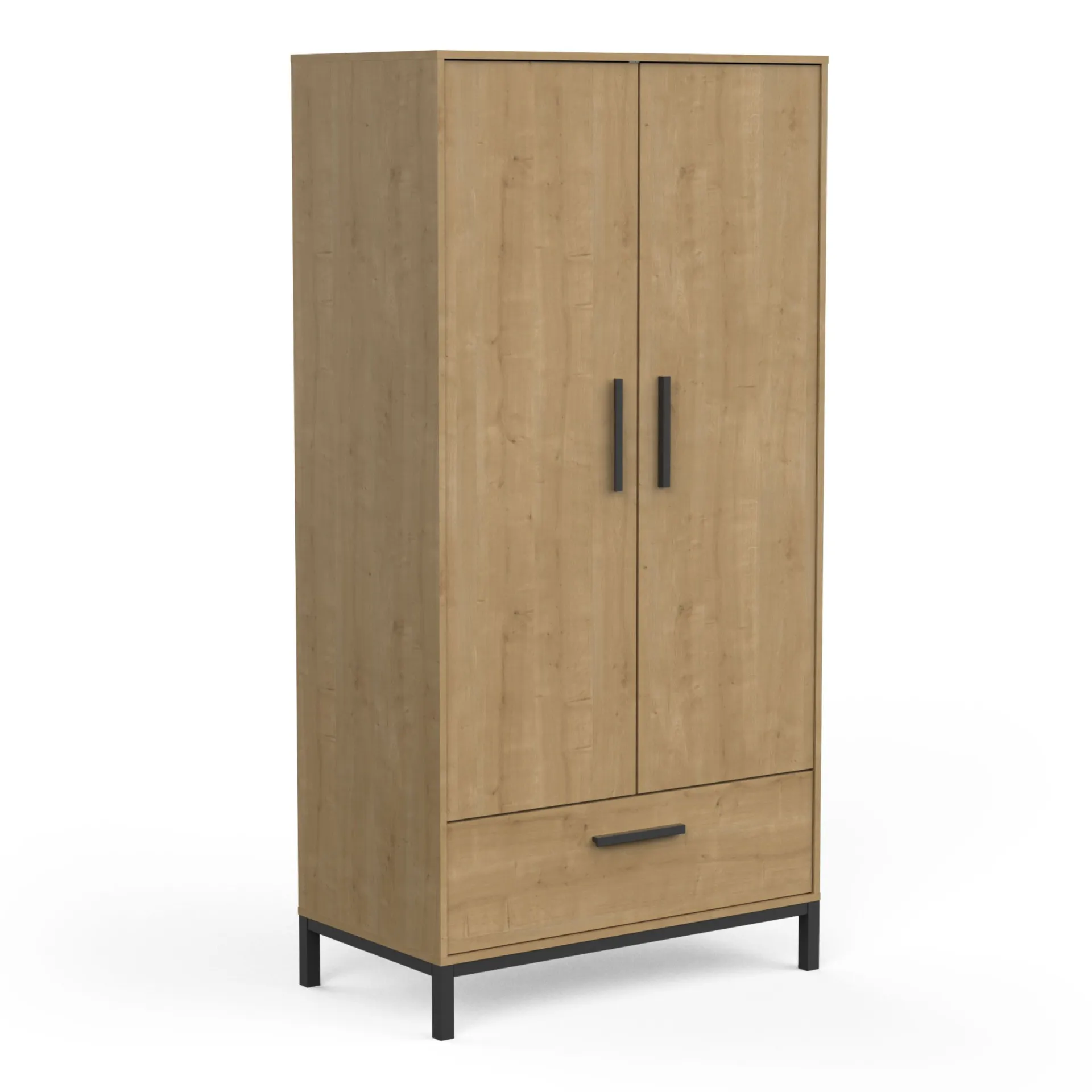 CBA Schlafzimmerset Craig | Doppelbett, Nachttisch, Kleiderschrank, Kommode | Oak Matte Black