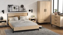 CBA Schlafzimmerset Craig | Doppelbett, Nachttisch, Kleiderschrank, Kommode | Oak Matte Black