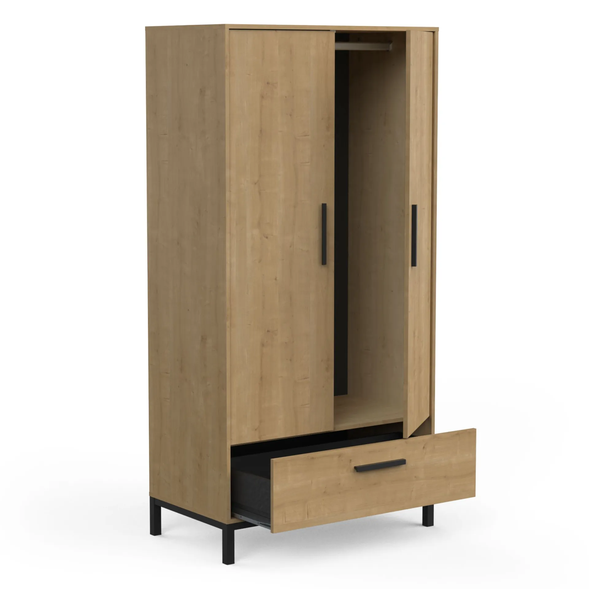 CBA Schlafzimmerset Craig | Doppelbett, Nachttisch, Kleiderschrank, Kommode | Oak Matte Black