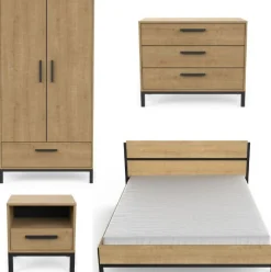 CBA Schlafzimmerset Craig | Doppelbett, Nachttisch, Kleiderschrank, Kommode | Oak Matte Black