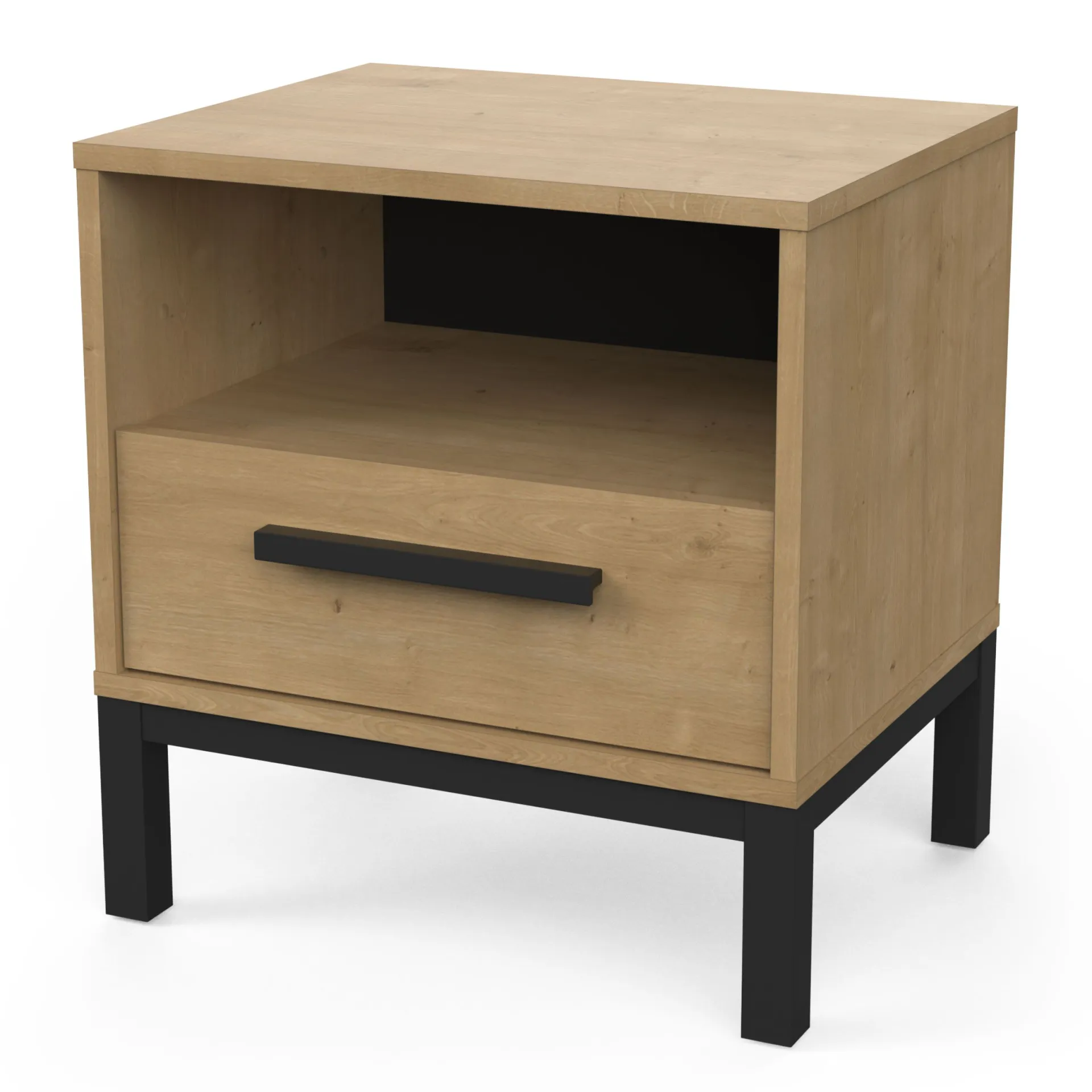 CBA Schlafzimmerset Craig | Doppelbett, Nachttisch, Kleiderschrank, Kommode | Oak Matte Black