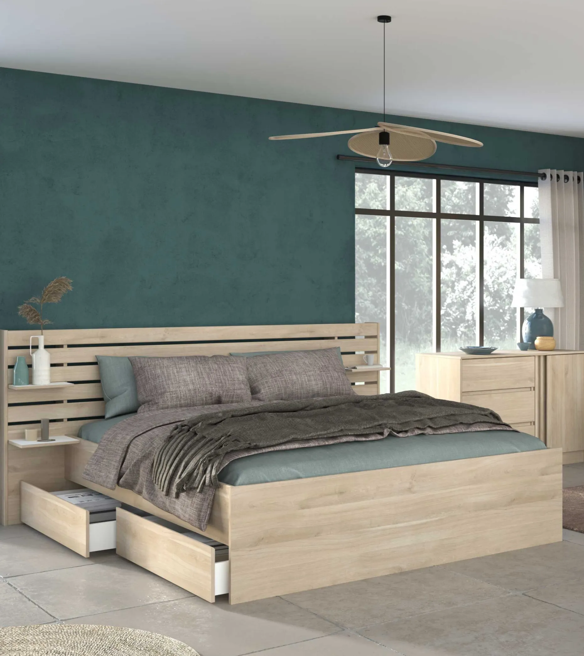 Schlafzimmerset Escale | Doppelbett, Bettschubladenset