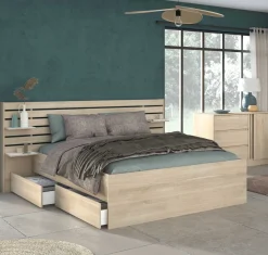 Schlafzimmerset Escale | Französisches Bett, Nachttischschubladen-Set