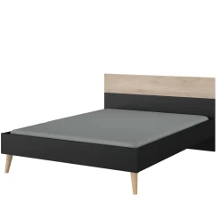 Schlafzimmerset Hardy | Doppelbett, Nachttisch | Oak Black Design