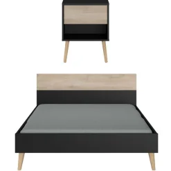 Schlafzimmerset Hardy | Doppelbett, Nachttisch | Oak Black Design